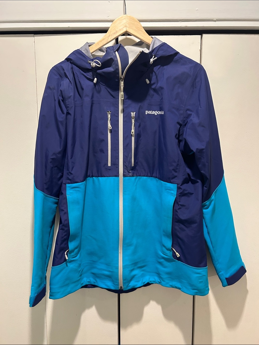 Patagonia Navy and Teal Hooded Ski Shell Jacket